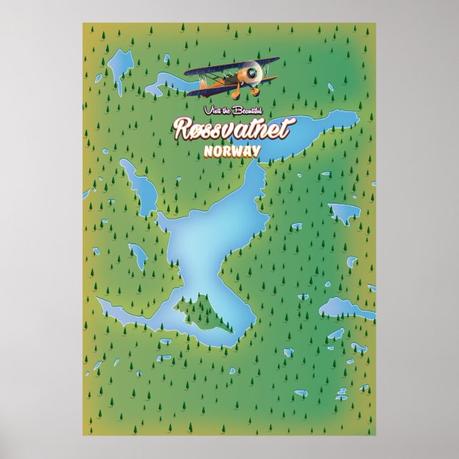 Røssvatnet Norway lake map art print. Poster (Front)