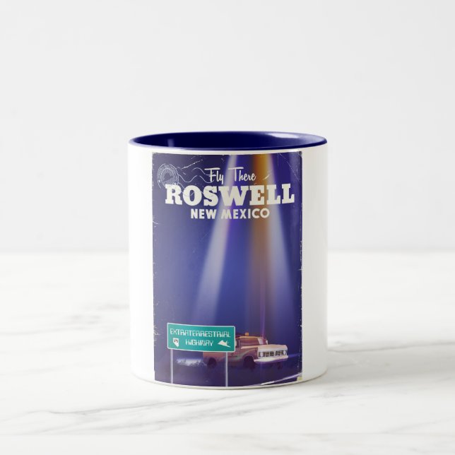 Roswell Extraterrestrial Highway travel poster Two-Tone Coffee Mug (Center)