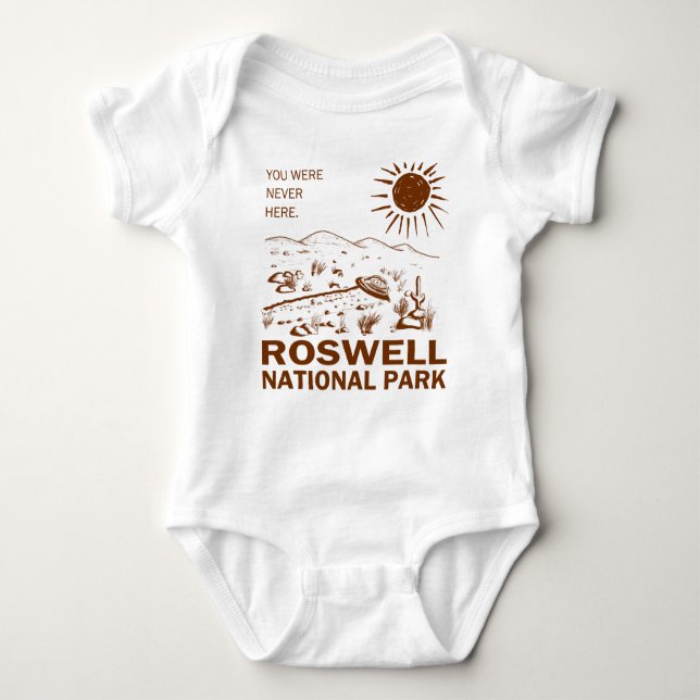 Roswell National Park UFO Flying Saucer Aliens Baby Bodysuit (Front)
