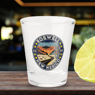 Roswell New Mexico Nostalgic UFO Backdrop Shot Glass