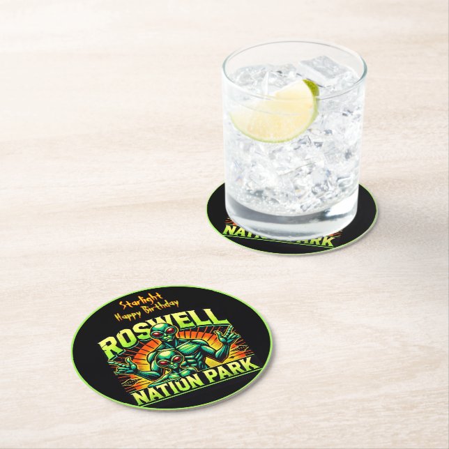 Roswell’s Alien Encounter Park Awaits! Round Paper Coaster (Insitu)
