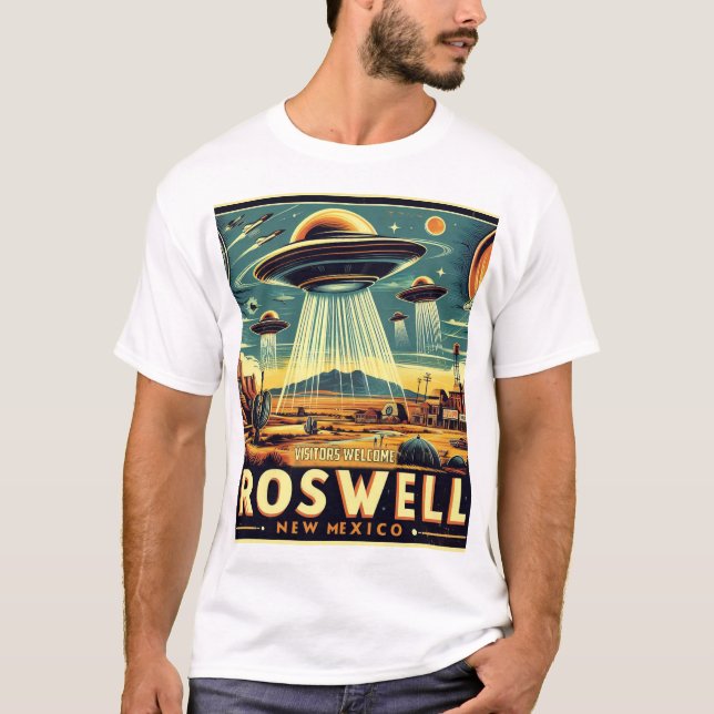 Roswell Tourism Poster – Retro UFO & Alien Parody  T-Shirt (Front)