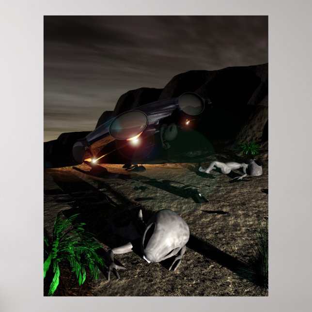 Roswell UFO Crash at Night Poster (Front)