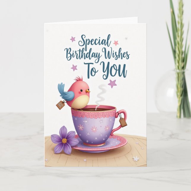 Rosy Bird Birthday Card (Front)
