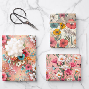 Rosy Bloomscape 3 Wrapping Paper Sheet