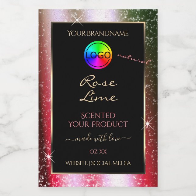 Rosy Blush Glitter Frame Product Label with Logo (Single Label)