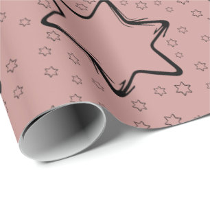 Rosy Brown & Black  Christmas Stars Wrapping Paper