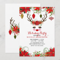 Rosy Cheeks Gold Eyes Floral Reindeer Holiday