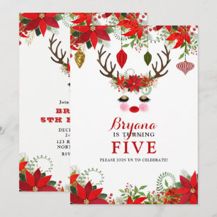 Rosy Cheeks Gold Eyes Reindeer BIRTHDAY PARTY Invitation