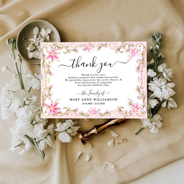 Rosy Elegant Funeral Thank You Card (Creator Uploaded)