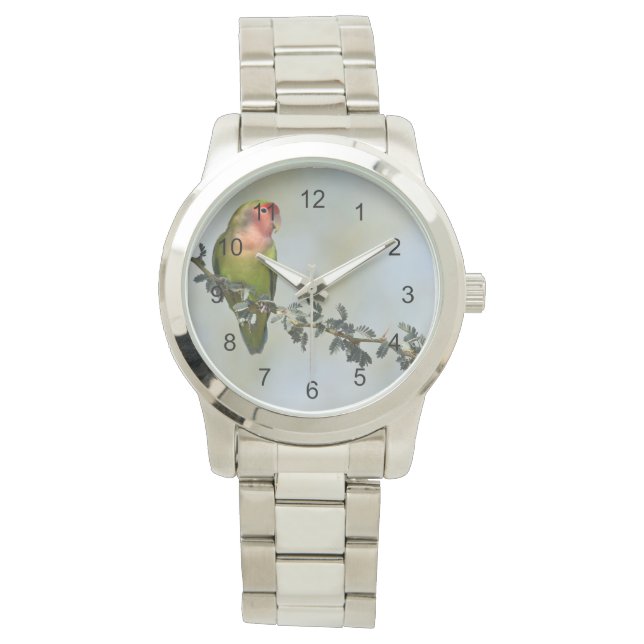 Rosy- faced love bird on a branch  watch (Front)