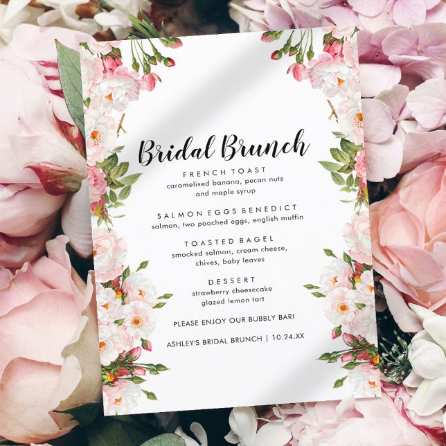 Rosy Floral Chic Bridal Brunch Menu (Creator Uploaded)