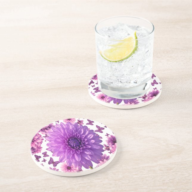 Rosy Floral Coaster – Pink Flower Drink Mat (Side)