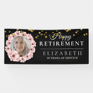 Rosy Floral Custom Photo Retirement Party Banner