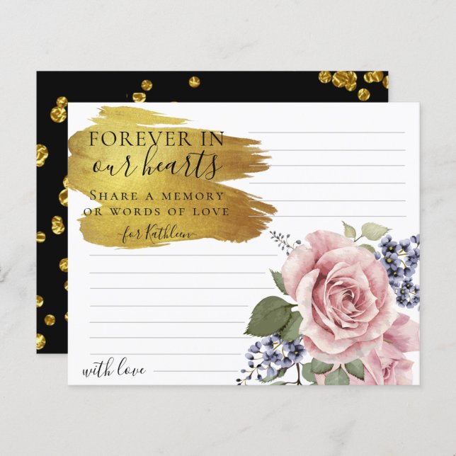 Rosy Floral Elegant Share a Memory Funeral Card (Front/Back)