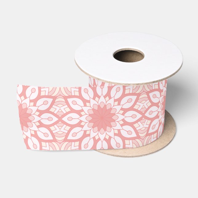 Rosy floral mandala geometric pattern satin ribbon (Spool)