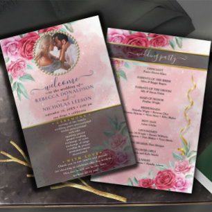 Rosy Floral Wedding Program