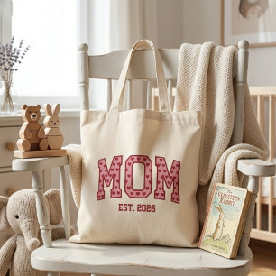 Rosy Heart Mum Est Year Collegiate Lettering  Tote Bag