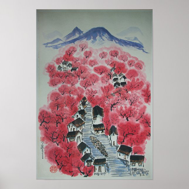 Rosy oriental village painting poster (Front)