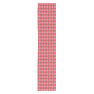 Rosy Pink and Green Diamond Argyle Pattern Short Table Runner