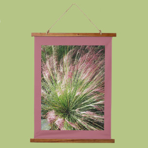 Rosy Pink and Green Muhly Grass Photographic Hanging Tapestry