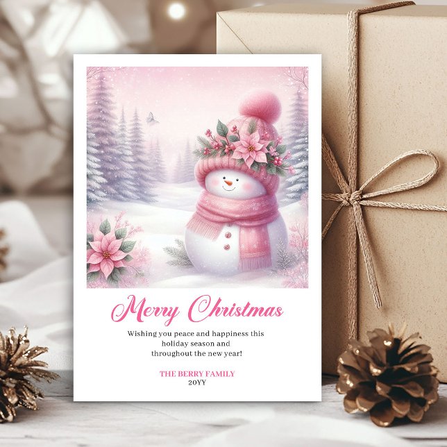 Rosy pink coquette snowman kids card digital edit (Rosy pink coquette snowman kids card digital edit)