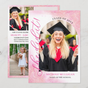 Rosy Pink She Did It Graduation Announcment Party Invitation