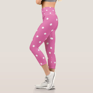 Rosy Pink with white dots Capri Leggings