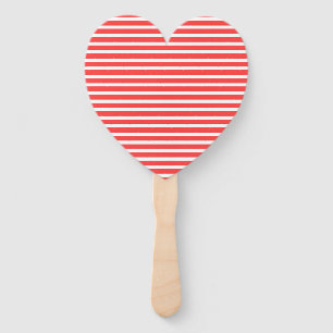 Rosy Red and White Simple Horizontal Striped Hand Fan