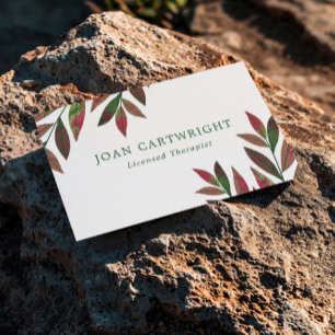 Rosy Red Green Leaves - Therapist Business Card