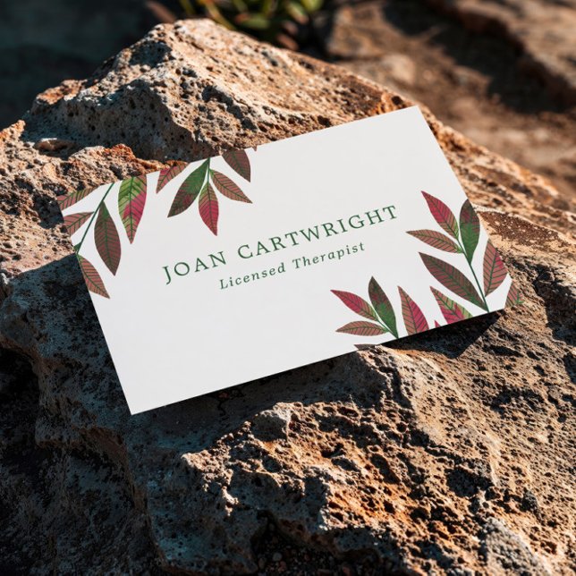 Rosy Red Green Leaves - Therapist Business Card (Creator Uploaded)