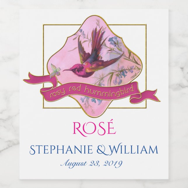 Rosy Red Hummingbird Wine Label (Single Label)