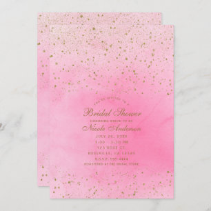 Rosy Rose Pink & Gold Glitter Bridal Shower Invitation