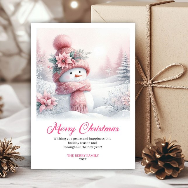 Rosy snowy pink snowman kids card digital editable (Rosy snowy pink snowman kids card digital editable)