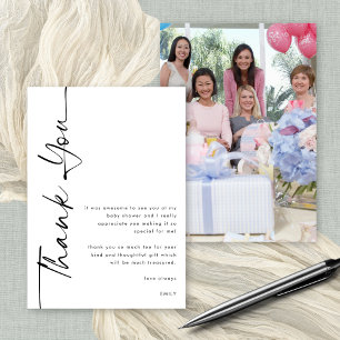Rotated Black Script Photo Baby Shower Thank You Card