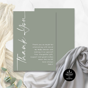 Rotated Calligraphy Sage Baby Shower Thank You Card