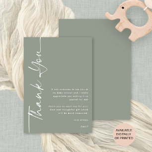 Rotated Calligraphy Sage Baby Shower Thank You Card