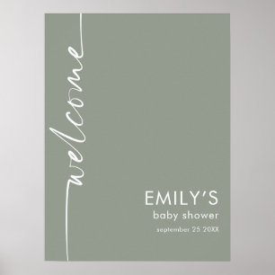 Rotated Script Sage Green Welcome Baby Shower Poster