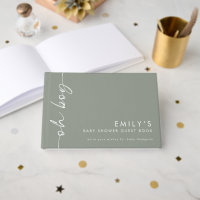 Rotated Script Sage Oh Boy Baby Shower Guest Book