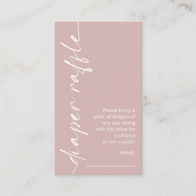 Rotated Text Dusty Rose Diaper Raffle Baby Shower Enclosure Card (Front)