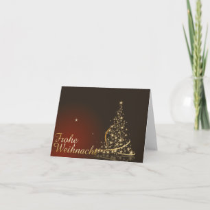 Rotes Weihnachtsmotiv mit goldenem Weihnachtsbaum Card