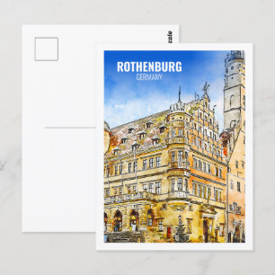 Rothenburg Germany Famous Travel Watercolor Sketch Postcard