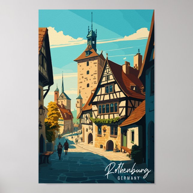 Rothenburg Germany vintage travel illustration Poster (Front)