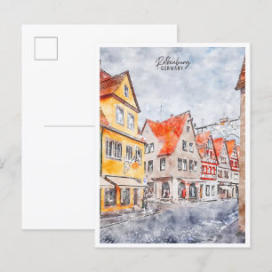 Rothenburg Germany vintage travel watercolor Postcard