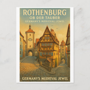 Rothenburg ob der Tauber, Germany Retro Travel Postcard