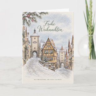 Rothenburg Winteraquarell Weihnachtskarte Holiday Card