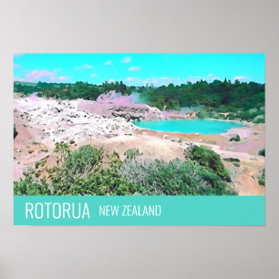 Rotorua hot springs New Zealand travel print