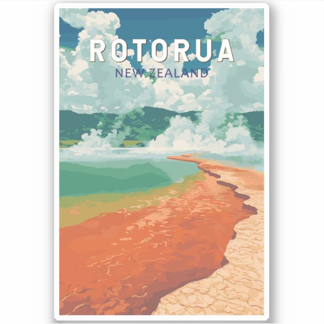 Rotorua New Zealand Illustration Travel Art Retro (Front)