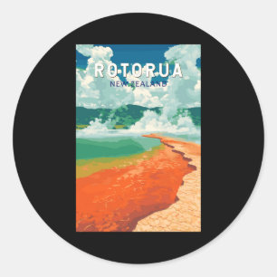 Rotorua New Zealand Illustration Travel Art Retro  Classic Round Sticker