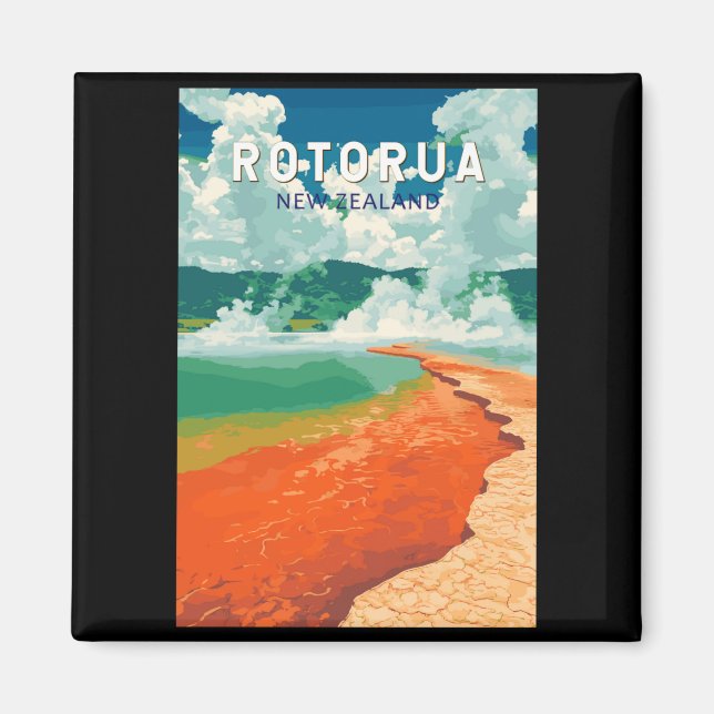 Rotorua New Zealand Illustration Travel Art Retro  Magnet (Front)